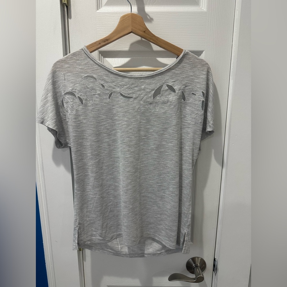 Maison de Nimes Grey Embroidered Top Cut Out Detail Soft Minimalist Tee XS